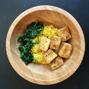 Spinach Tofu with Turmeric Rice