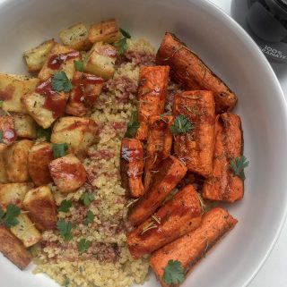 Roasted Vegetable Quinoa Bowl with Pomegranate Drizzle