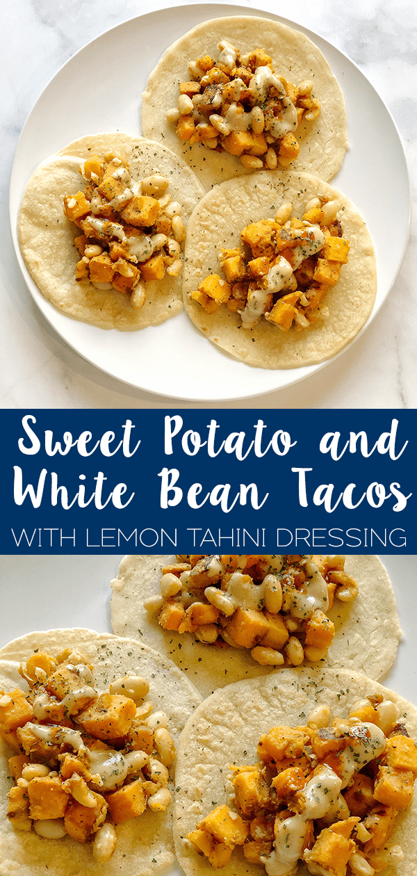 Sweet Potato and White Bean Tacos drizzled in lemon tahini dressing folded up in homemade tortillas will take your taco nights to the next level.