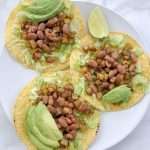 tostadas, pinto beans, potatoes, avocado, recipe