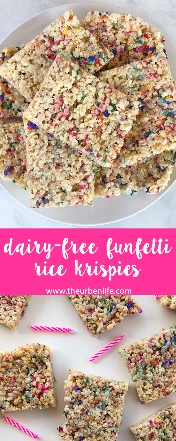 Dairy-Free Funfetti Rice Krispies are perfect for birthdays and celebrations! #vegan #dairyfree