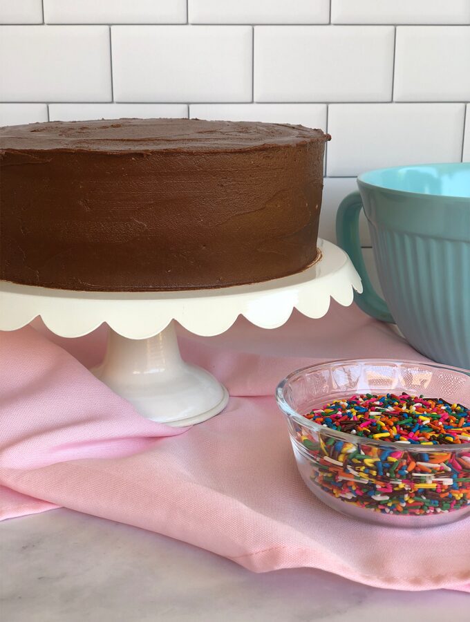 Dairy-Free and Egg-Free Vanilla Cake with Chocolate Frosting