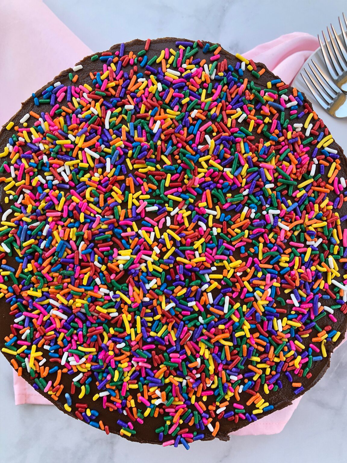 Dairy-Free and Egg-Free Vanilla Cake with Chocolate Frosting and Sprinkles