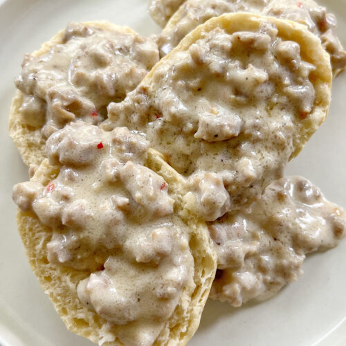 dairy free homemade biscuits and sausage gravy.
