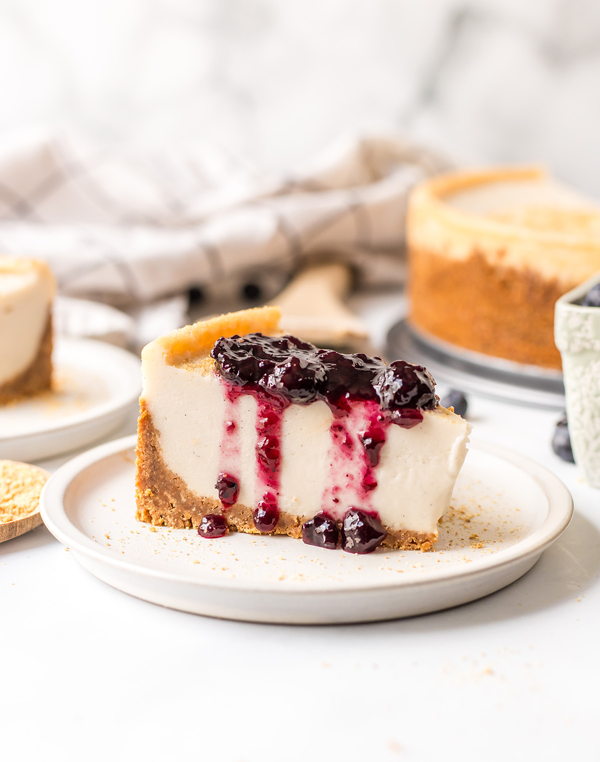 baked vegan cheesecake with fruit topping.