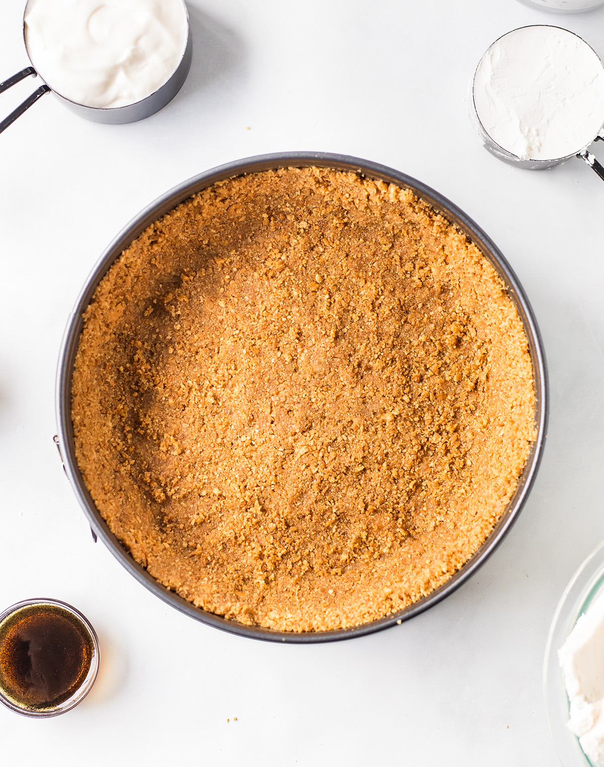 vegan cheesecake crust in spring form pan