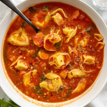 vegan tortellini soup with nutritional yeast
