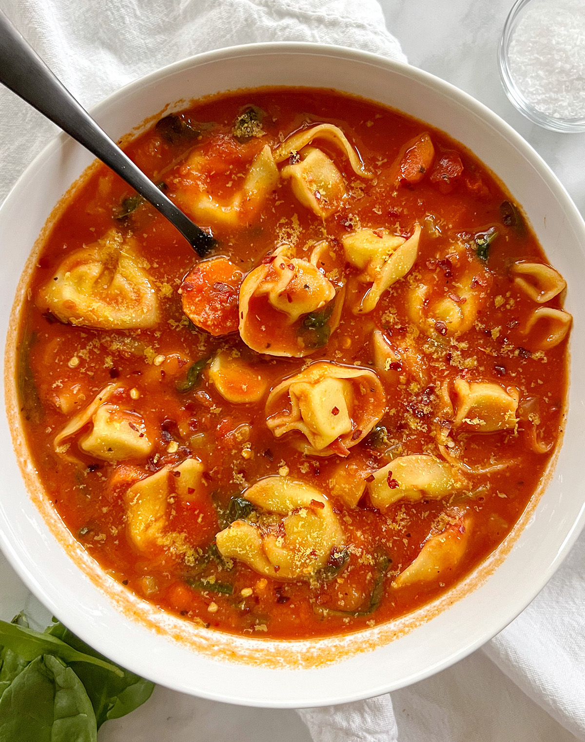 vegan tortellini soup with nutritional yeast