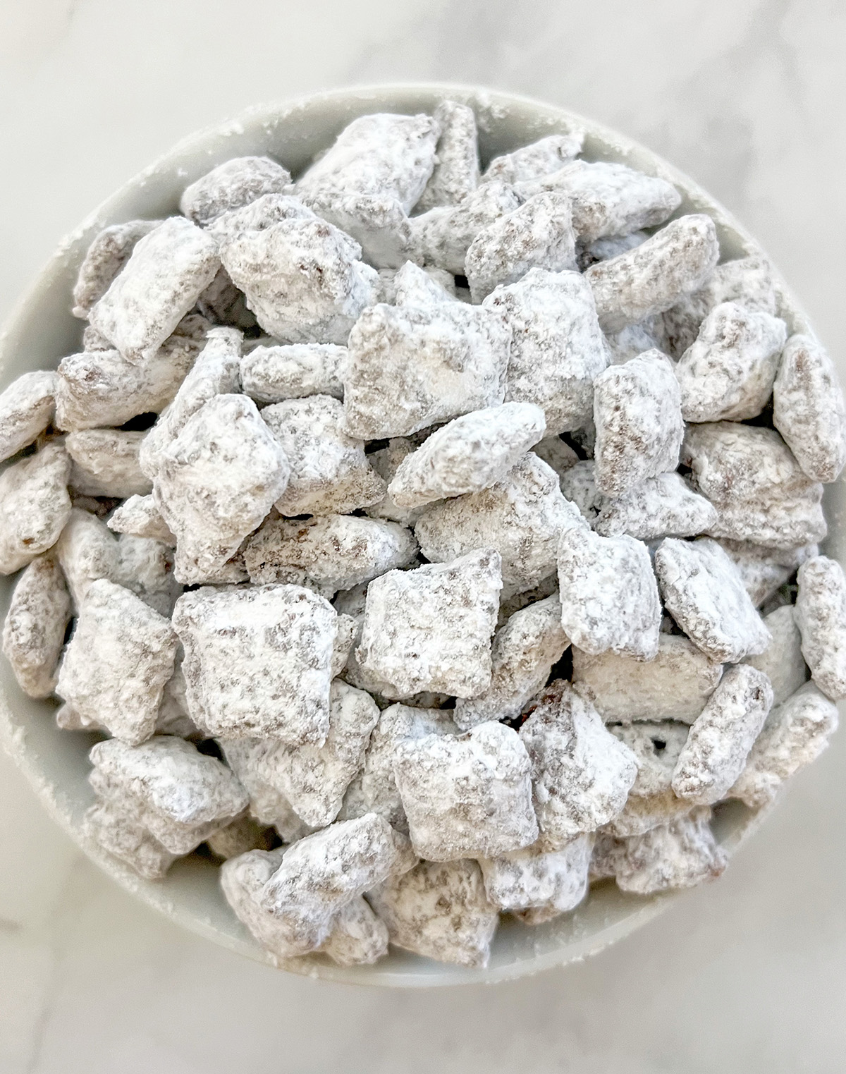 Muddy Buddies in white bowl