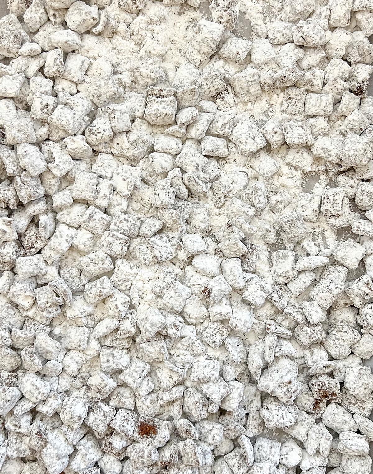 dairy free Muddy Buddies on baking sheet.