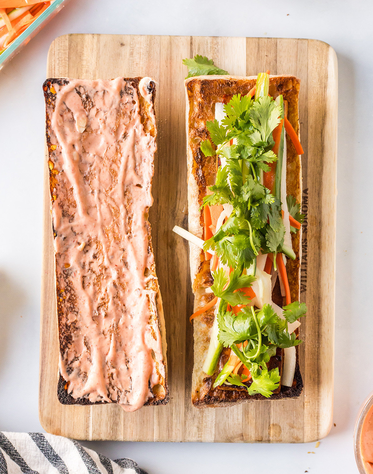 vegan banh mi with tofu and pickled vegetables