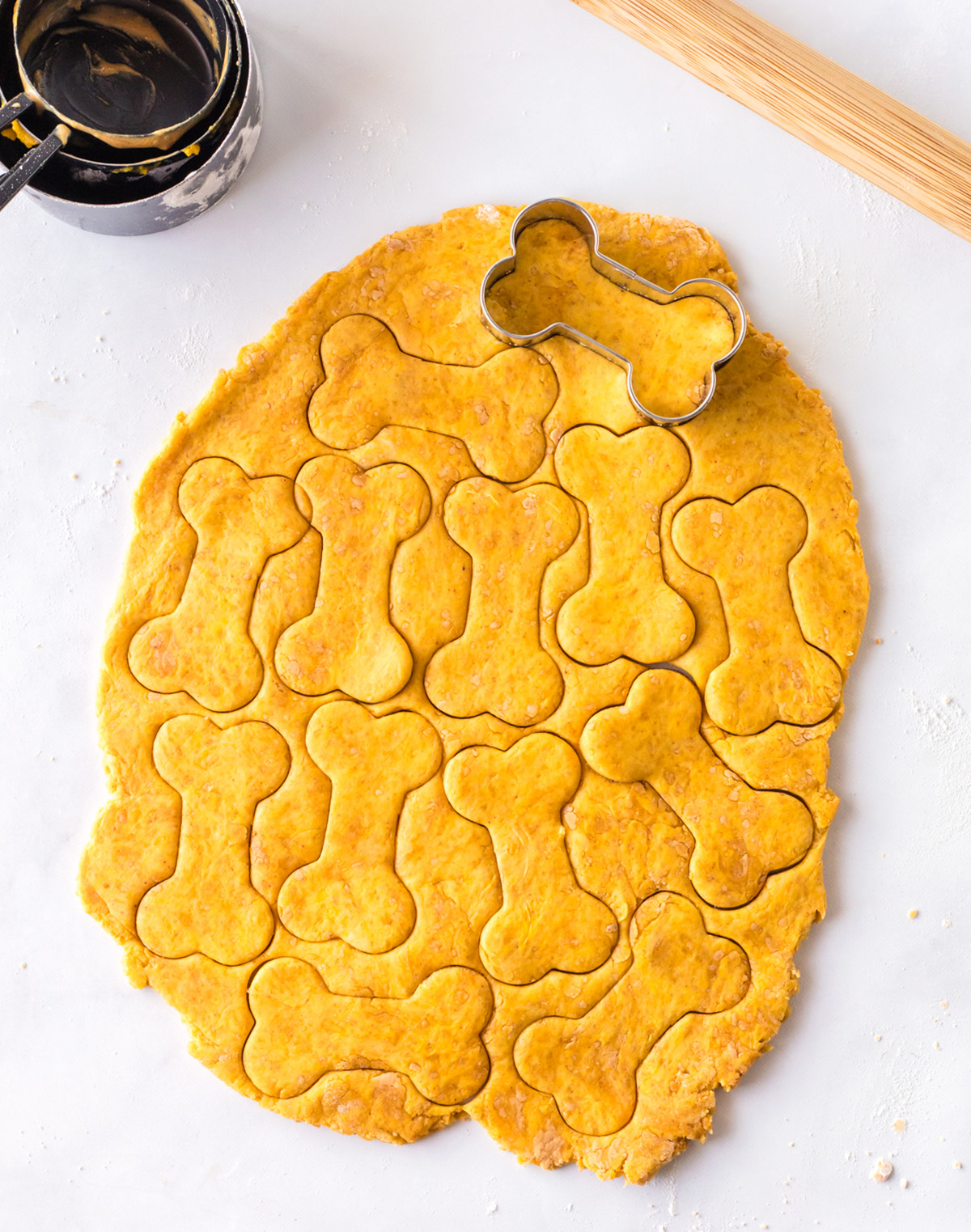 Dog treat dough rolled out with a rolling pin