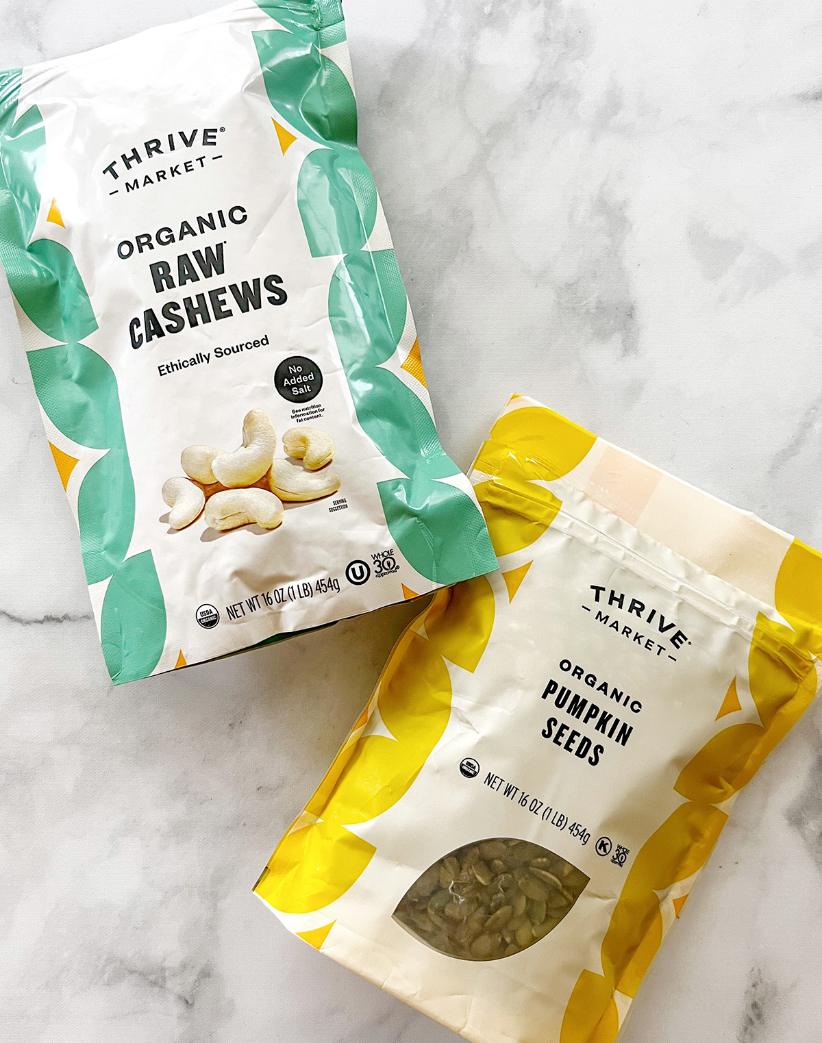 Thrive Market organic raw cashews and pumpkin seeds