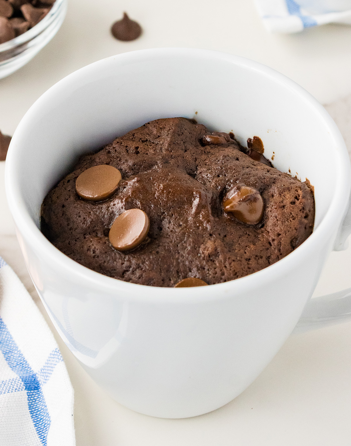 dairy free chocolate mug cake in white mug