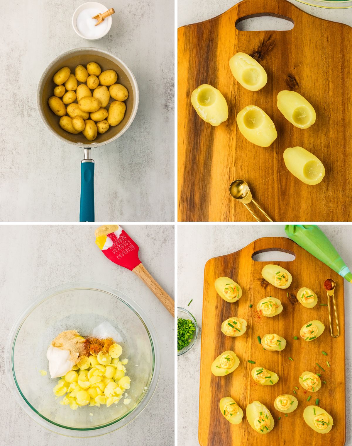step by step collage showing how to make vegan deviled potatoes.