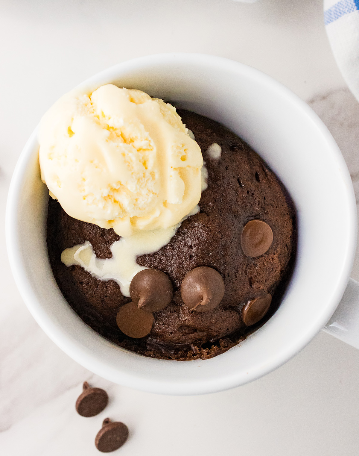 vegan chocolate mug cake with dairy free ice cream