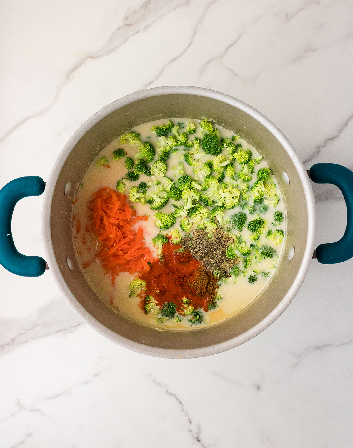 dairy free broccoli cheddar soup in large pot