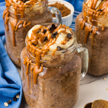 peanut butter chocolate overnight oats in jars