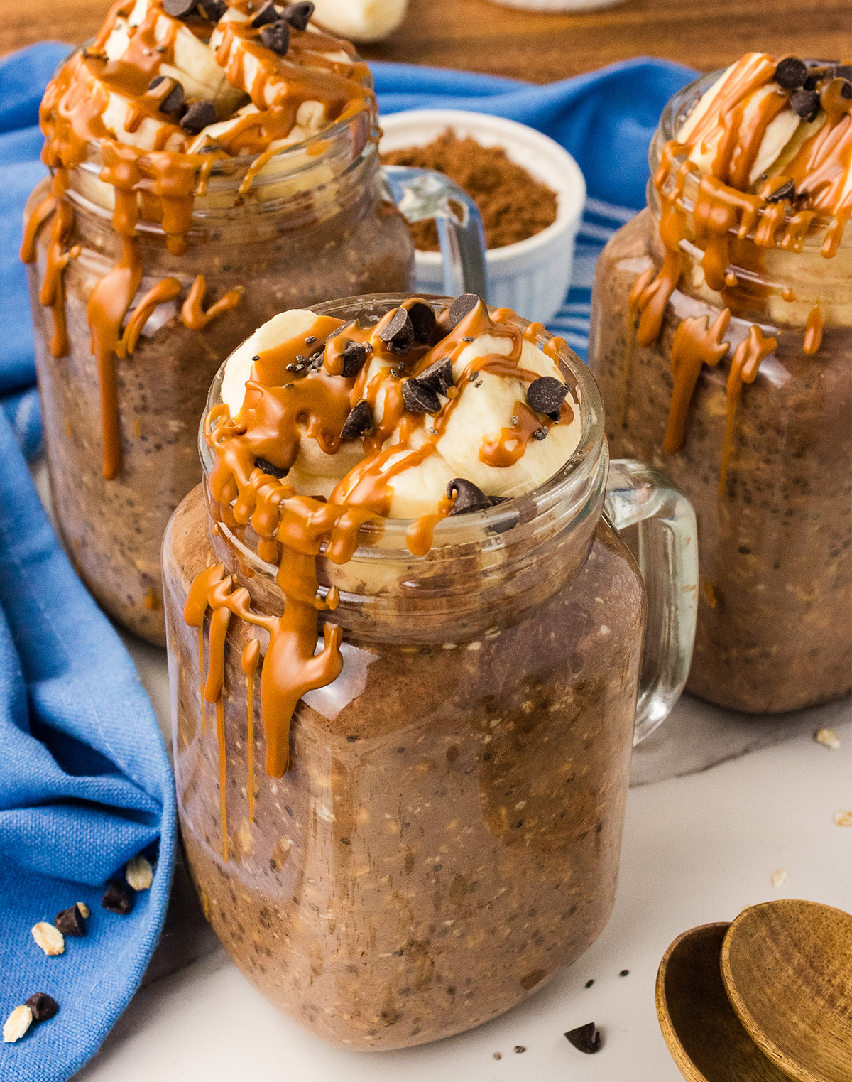 peanut butter chocolate overnight oats in jars