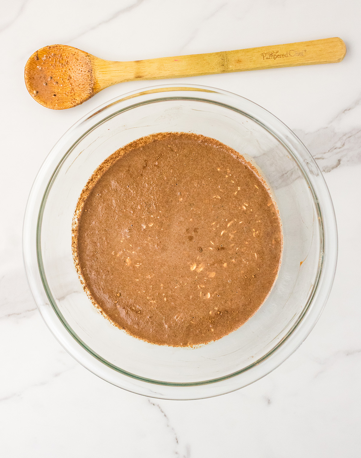 peanut butter chocolate overnight oats in mixing bowl