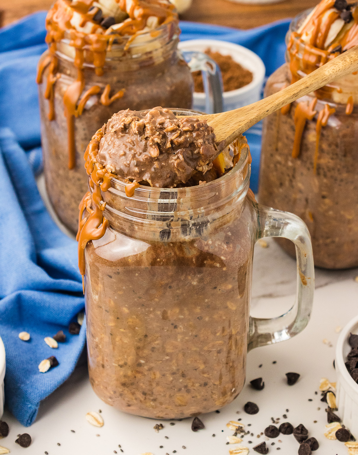 peanut butter chocolate overnight oats with chia seeds