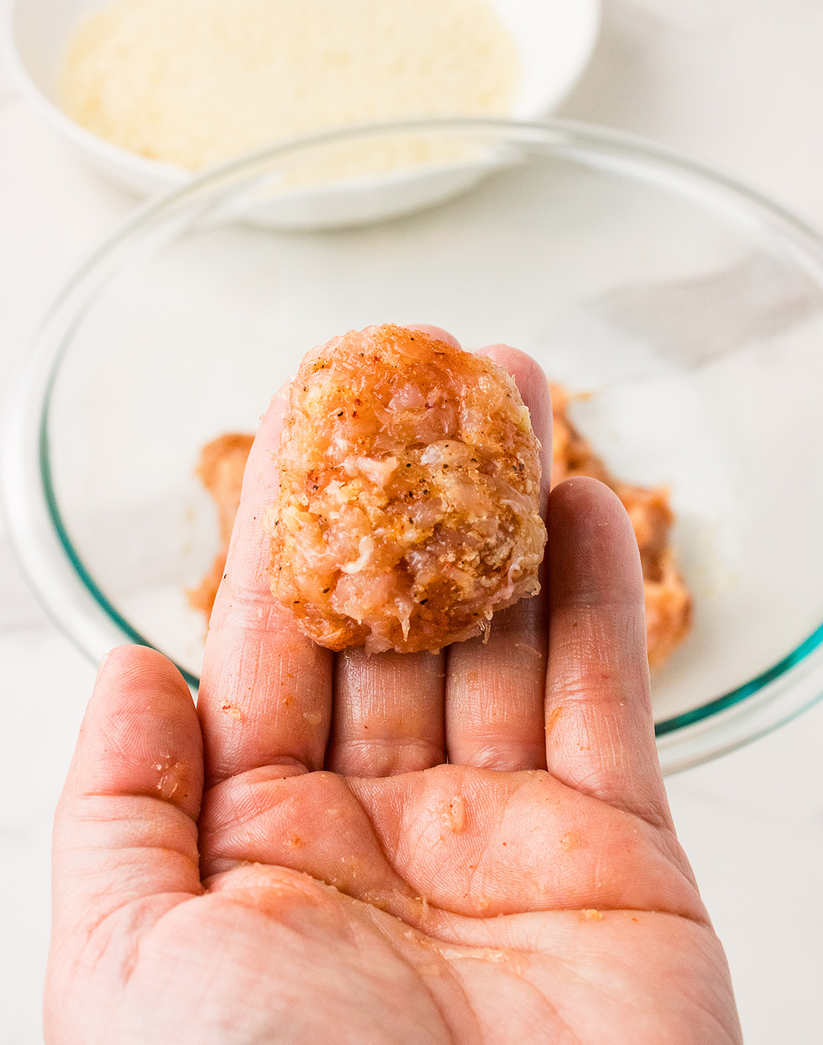 shaping homemade chicken nugget