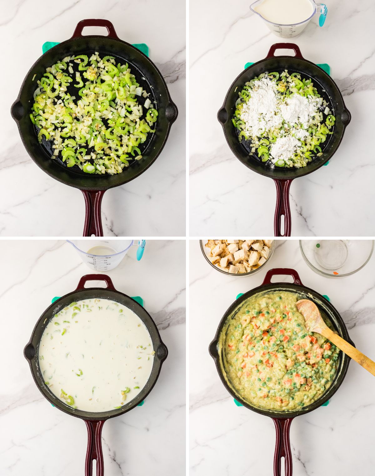 step by step how to make a roux for pot pie.